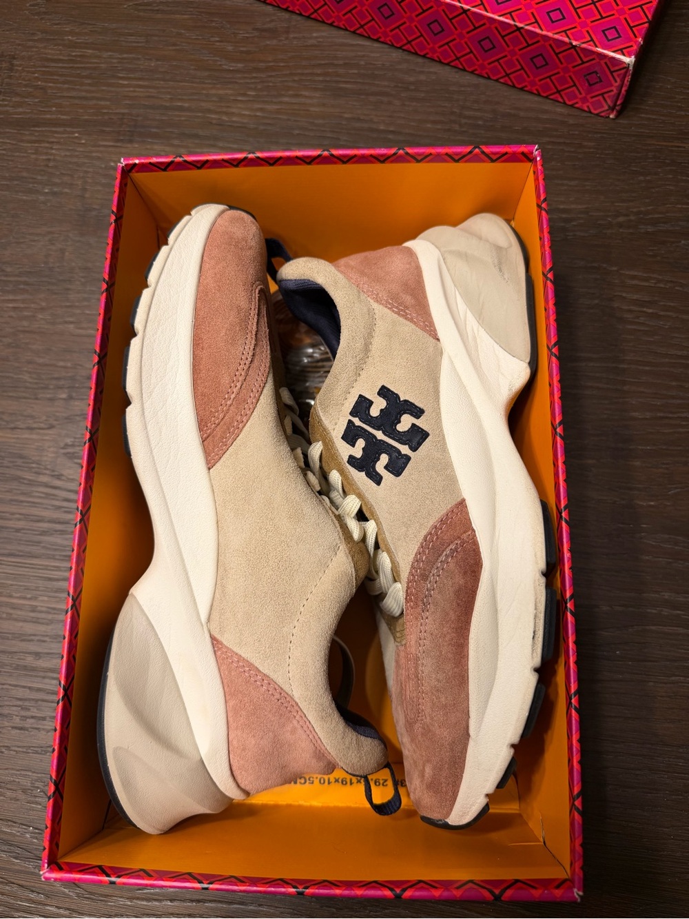 Tory Burch Suede Sneakers in Beige and Dusty Rose